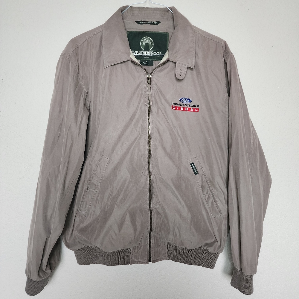 Vintage 90s Ford Power Stroke Turbo Diesel Jacket Weatherproof Tan Mens Medium